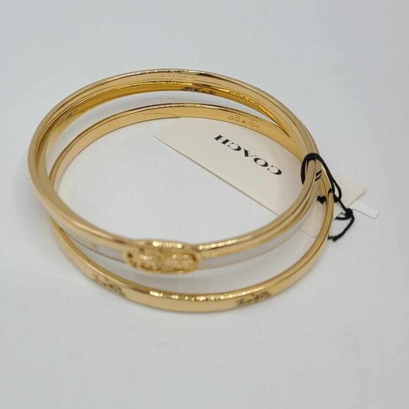 Coach Three Bangle Gold Tone White Enamel Set NWT!  NEW! - Picture 2 of 10